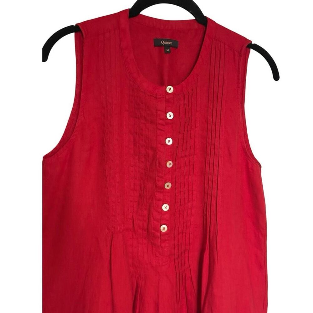 Quince European Linen Sleeveless Swing Dress Size Medium Color Chile Red Pockets - Picture 2 of 5